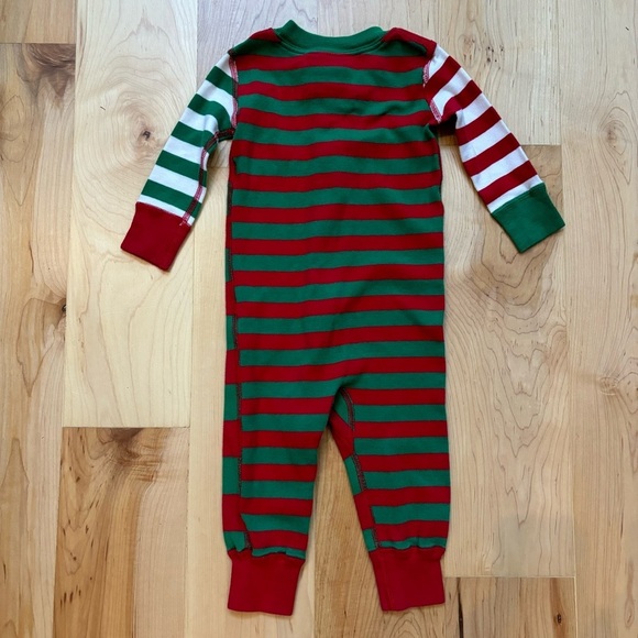 Hanna Andersson Green and Red Striped Christmas Zip Sleeper One Piece Pajamas - Picture 5 of 9